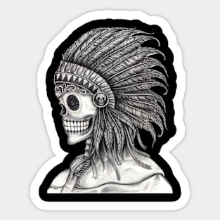 Skull indian hand  drawing. Sticker